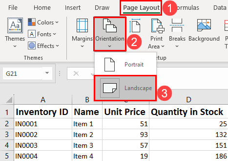 Switching to landscape in Excel