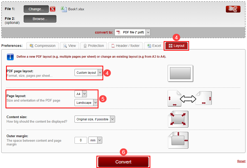 Using an online tool to save Excel as PDF in Landscape